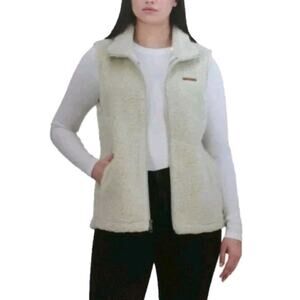 Sage Collective Sherpa Fleece Full Zip Collared Vest Medium Cream Ivory Neutral